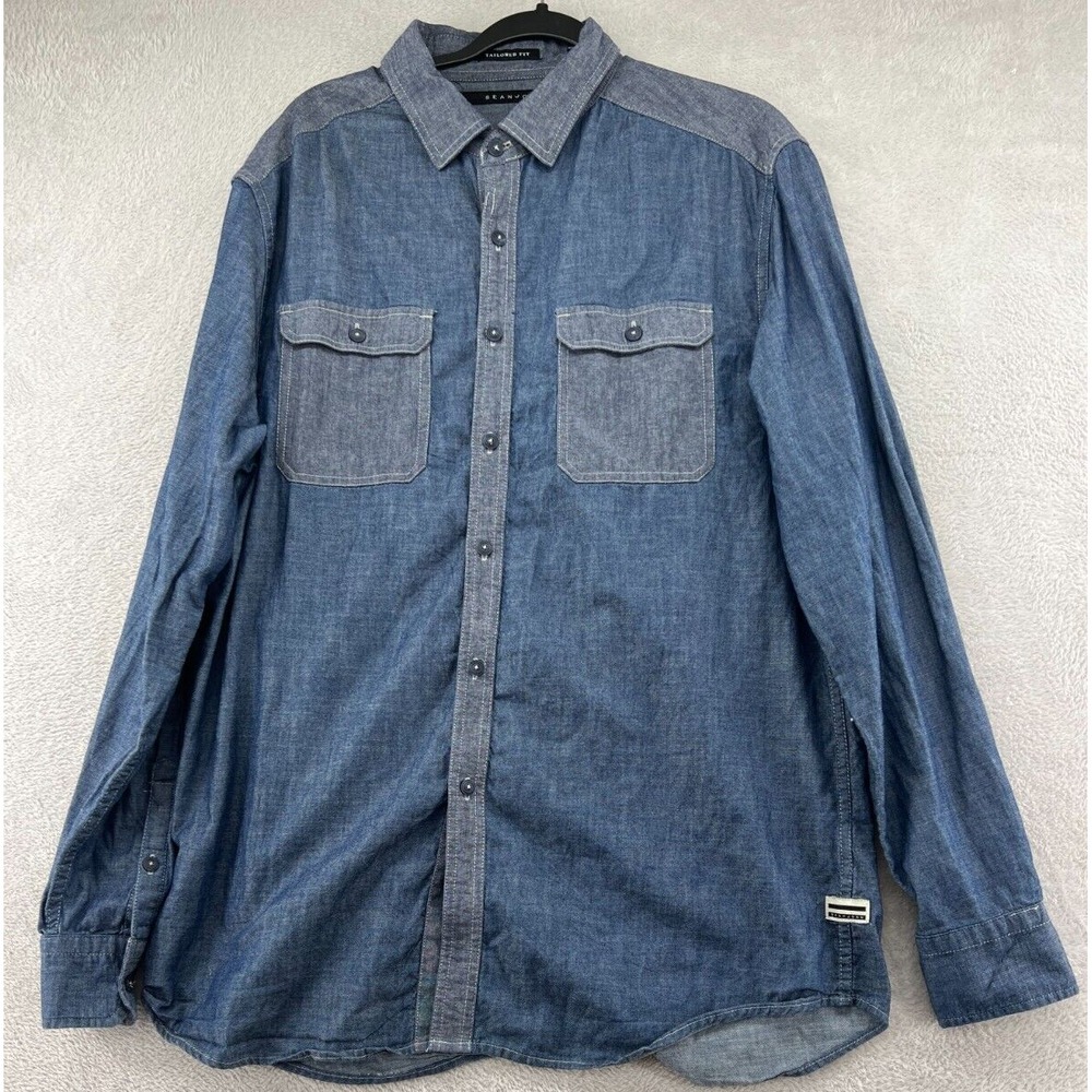Sean John Shirt Mens 2XL Denim Button Up Chambray Long Sleeve Tailored Fit